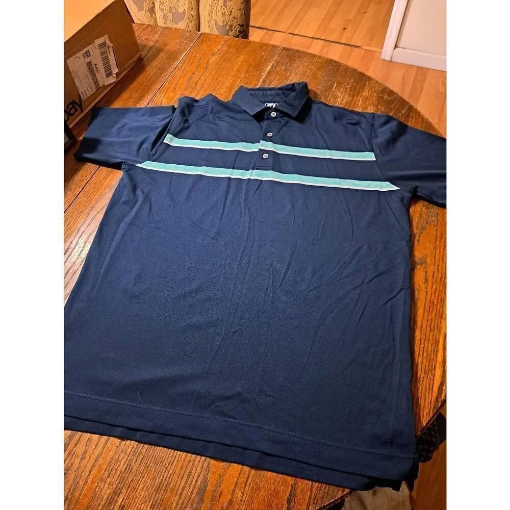 XXL FootJoy Athletic Fit Blue White Short Sleeve Golf Polo Athleisure Shirt